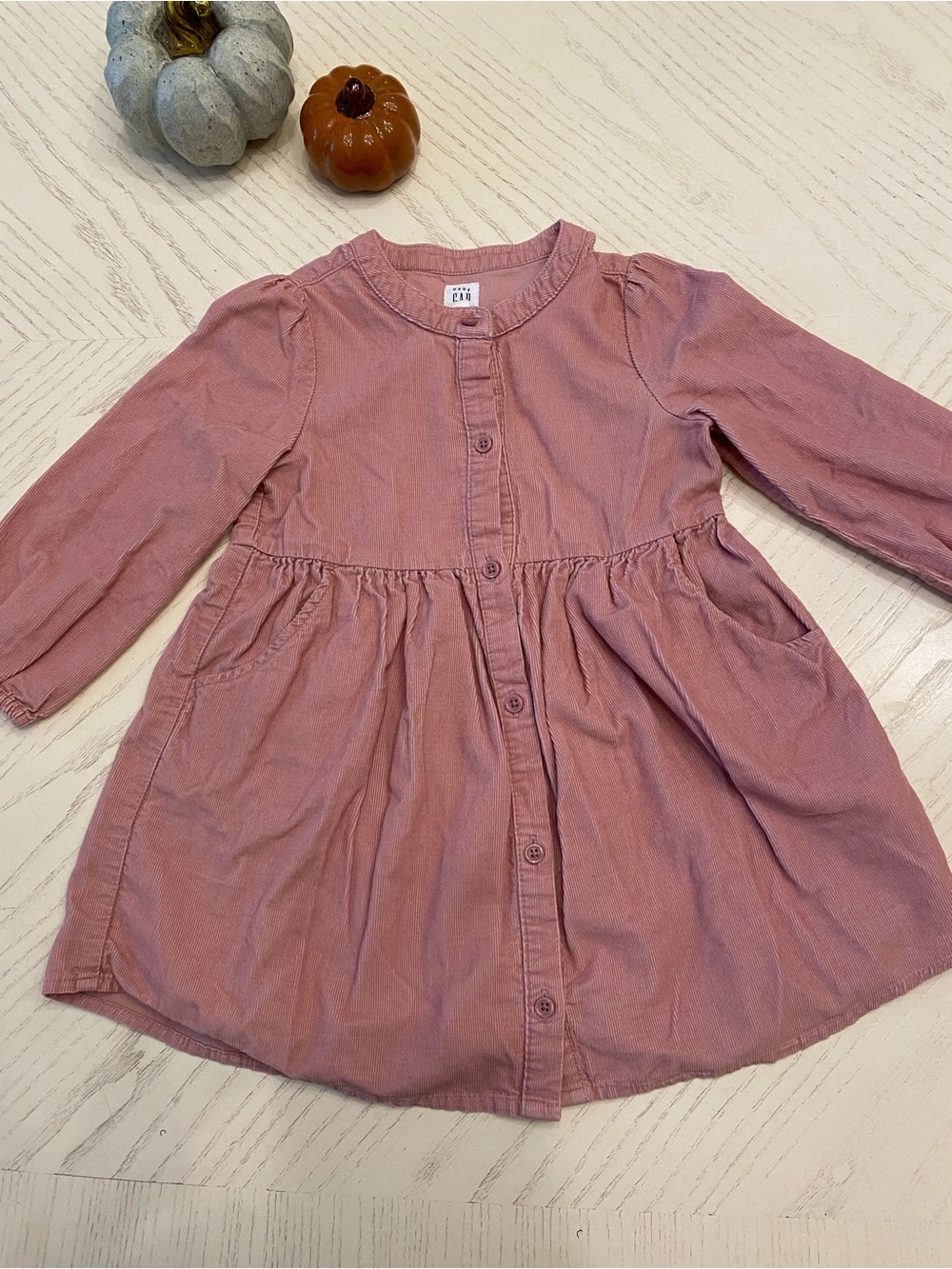 GAP Rose Pink Long-Sleeve Button-Front Casual Dress